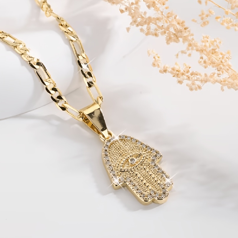 Fashionable Hip-hop Charm Evil Eye Palm Pendant Necklace, Luxurious Hand Of Fatima Jewelry, Stylish And Luxurious Party Holiday Gift