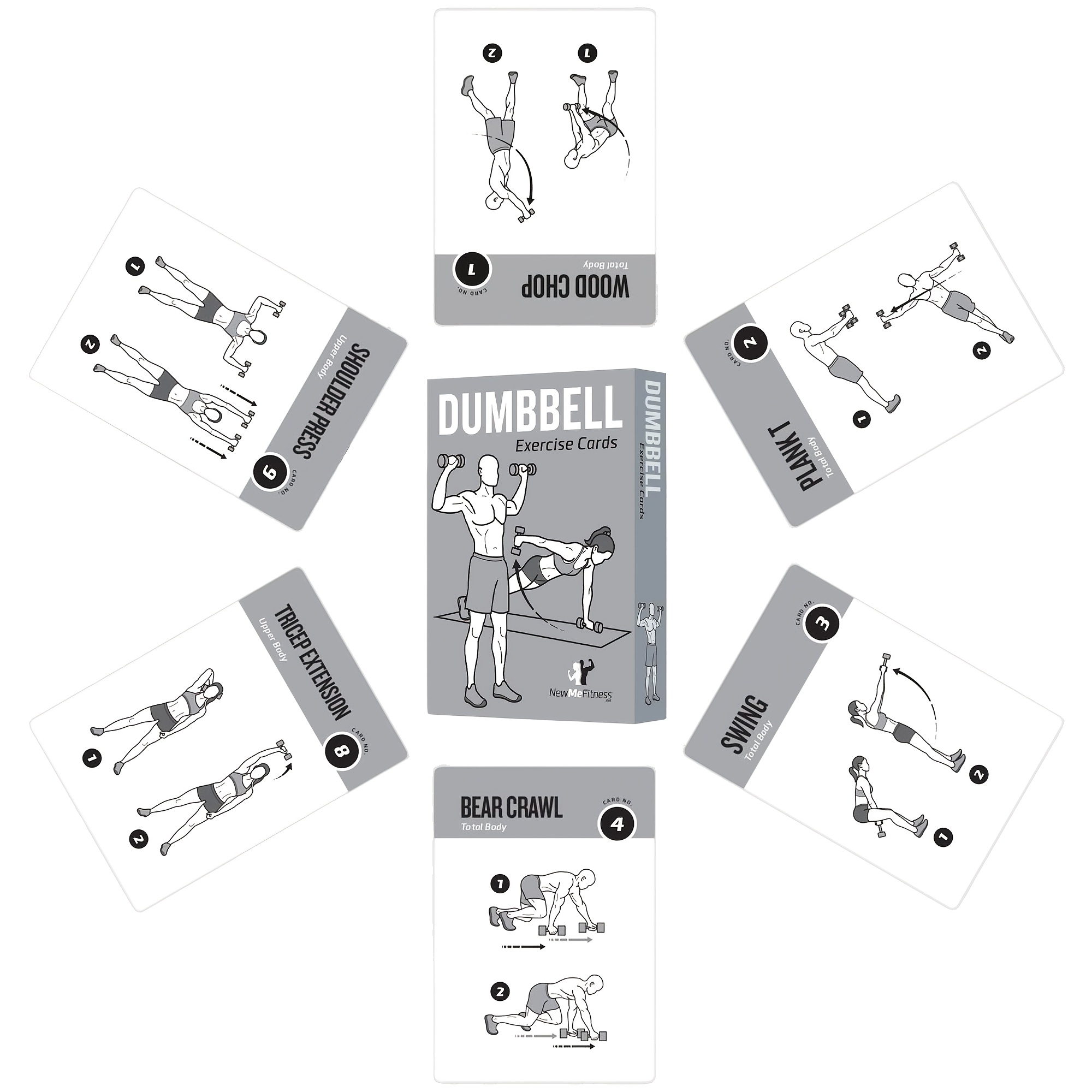 Dumbbell Workout Cards Deck, 62 Large Exercise Cards 5"x3.5", Easy & Fast Effective Fitness Guide For Beginners Men Women, Home Gym Workout Cards For & Exercise At Home Or Gym