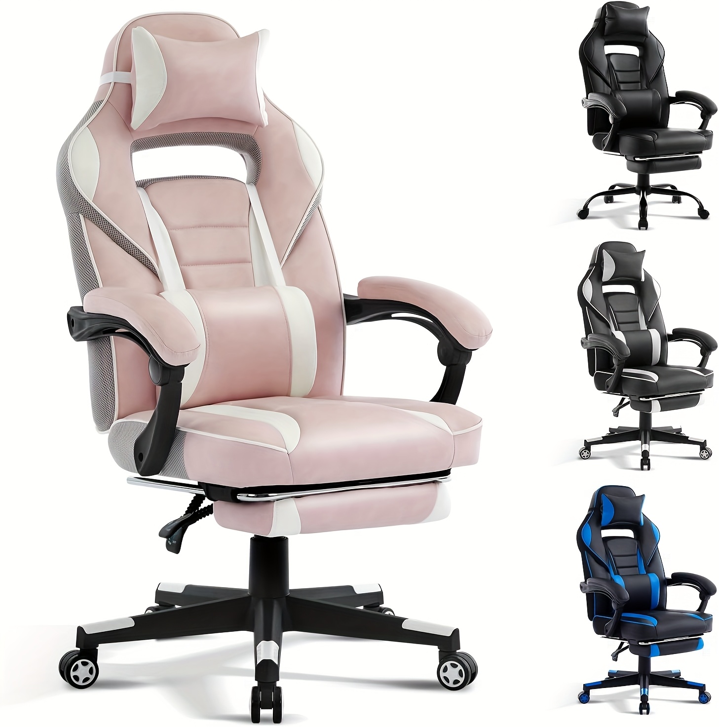 Grote en Hoge Ergonomische Gaming Stoel met Voetensteun & Massage Lendensteun - Heavy Duty 136.08 KG Capaciteit, Hoge Rug Recliner met Hoofdsteun, 360° Draaibaar, Verstelbare Hoogte, PU Lederen Bureau & Computer Stoel met Stevige 5-Star Basis