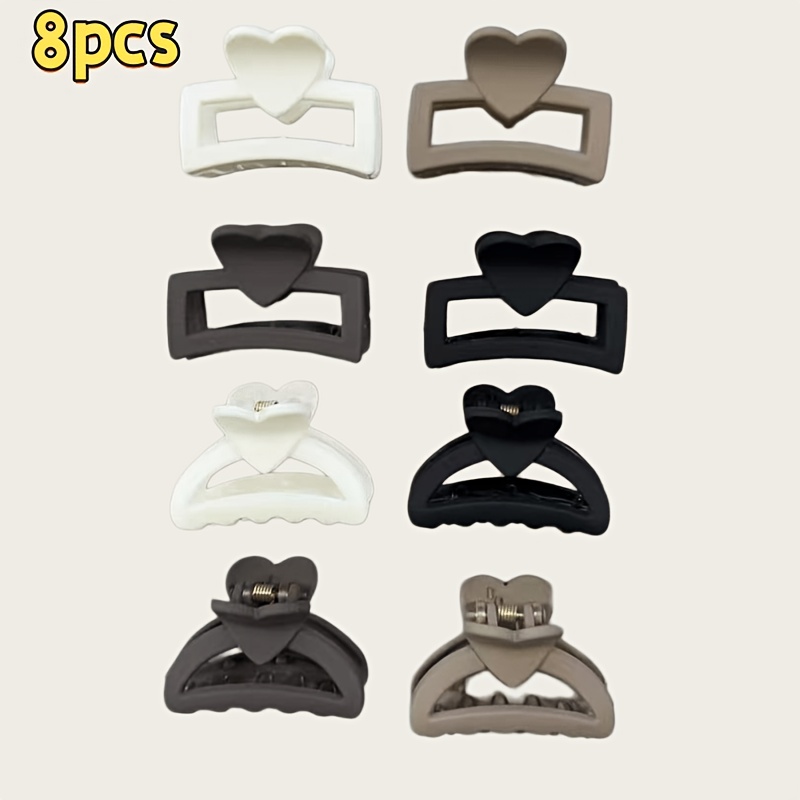TEMU 8pcs Matte Frosted Heart Half-circle + Small Combo Hair Accessory. A Stylish And Versatile Hair Piece To Any Outfit, Suitable For Various