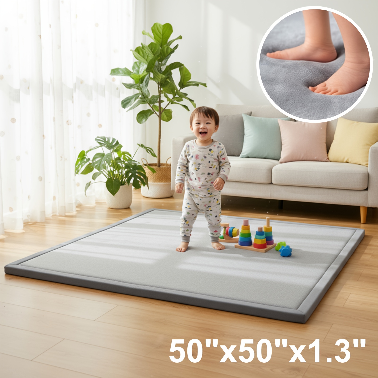 TEMU Tapis de jeu pour bébé, épais de 1,3 pouce, pour sol, tapis de parc extra large en velours, tapis d'éveil pour bébé sûr et antidérapant, pour