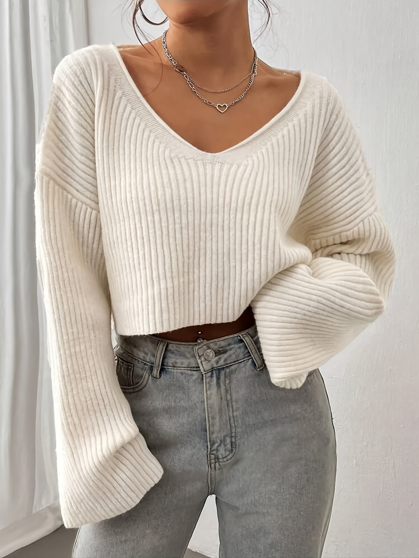 damen lässiger off shoulder cropped rippstrickpullover 100% Temu