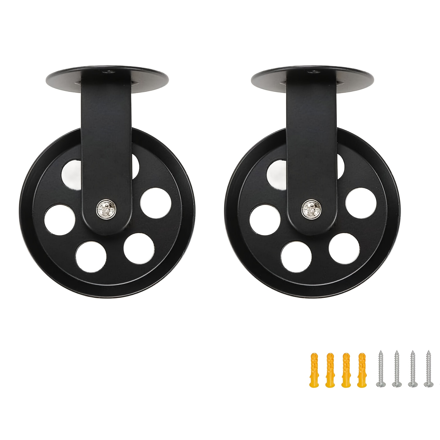 Image of Black Pulley Wheels Set Of 2 For Plug In Pendant Light Ceiling Hooks For Hanging Lights With Cord, Aluminium Wall Ceiling Mount Lifting Towing Pulleys For Diy Chandelier Lighting