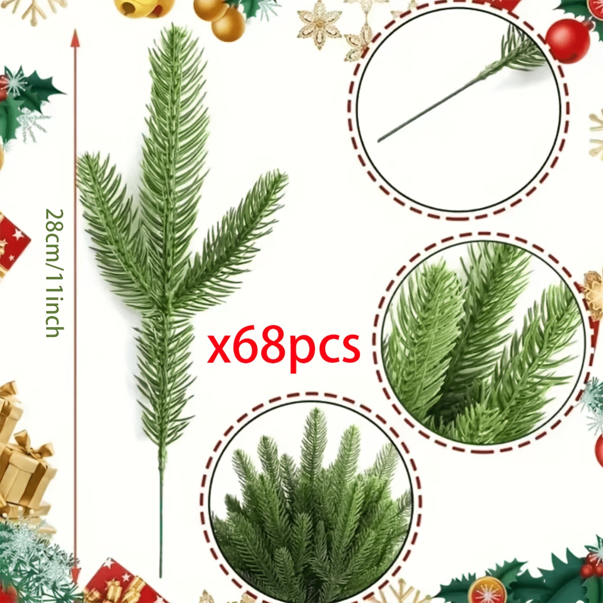 TEMU 68pcs Pine Branch Artificial Green Leaves Pine Christmas Tree Premium Evergreen Wreath Christmas And Thanksgiving Decoration
