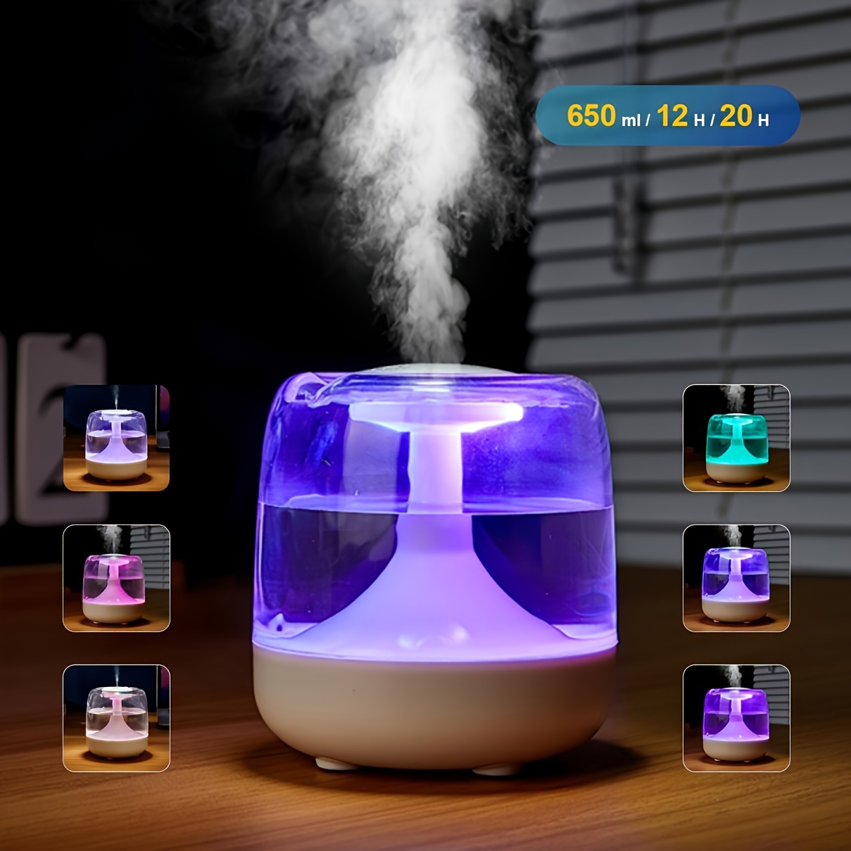 powered humidifier essential oil diffuser 7 color     continuous   mist 650ml large tank 12h operation ideal for bedroom home decor modern aesthetic   christmas gifts
