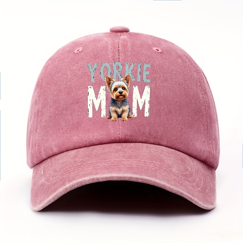 TEMU Yorkie Mom Baseball For Women - Lightweight Adjustable Snapback With Yorkie Dog Graphic & Text, 100% Polyester Casual Golf Hat For Mother’s Day