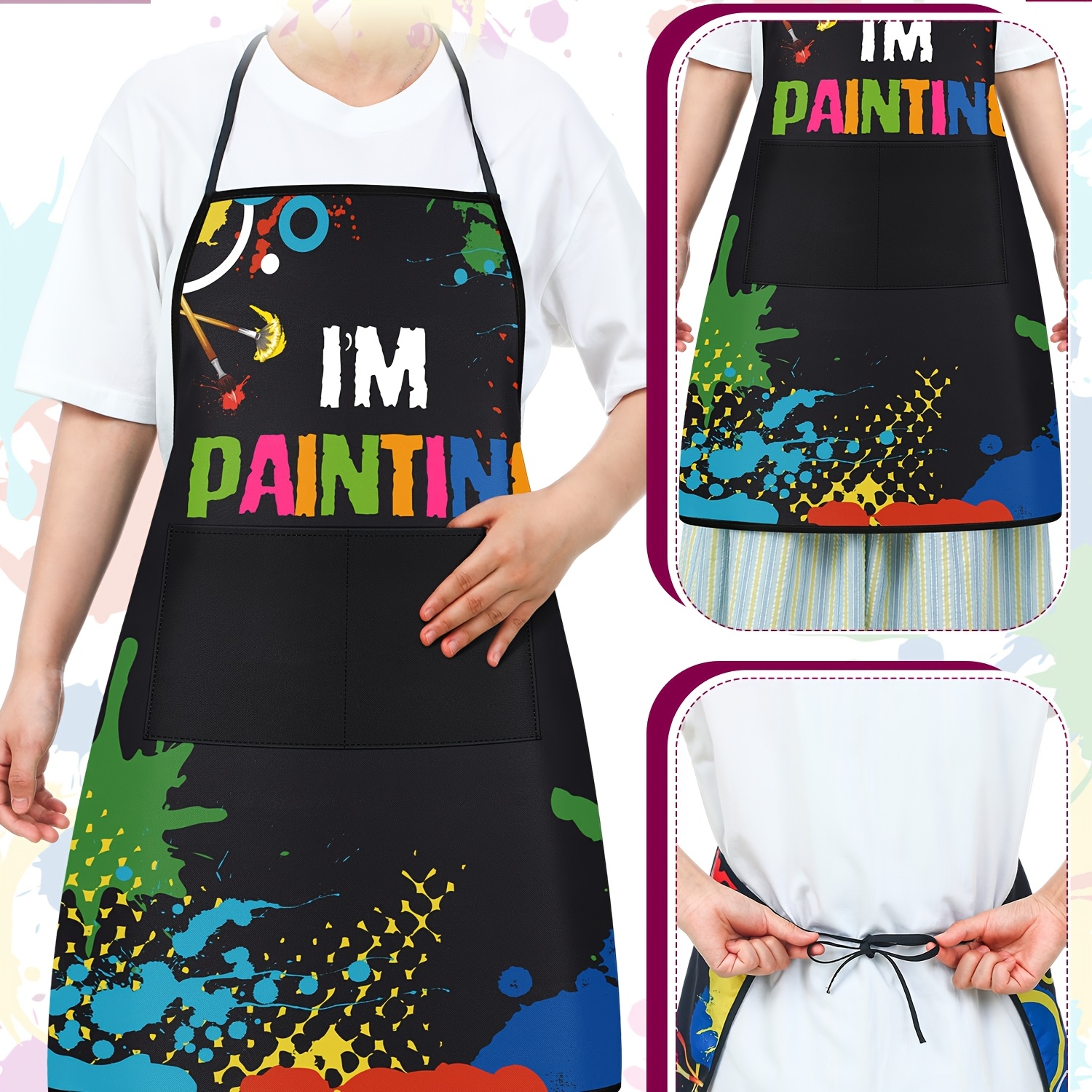 3pcs painting artist apron 2 pockets colorful waterproof - Temu 3pcs painting artist apron 2 pockets colorful waterproof - Temu