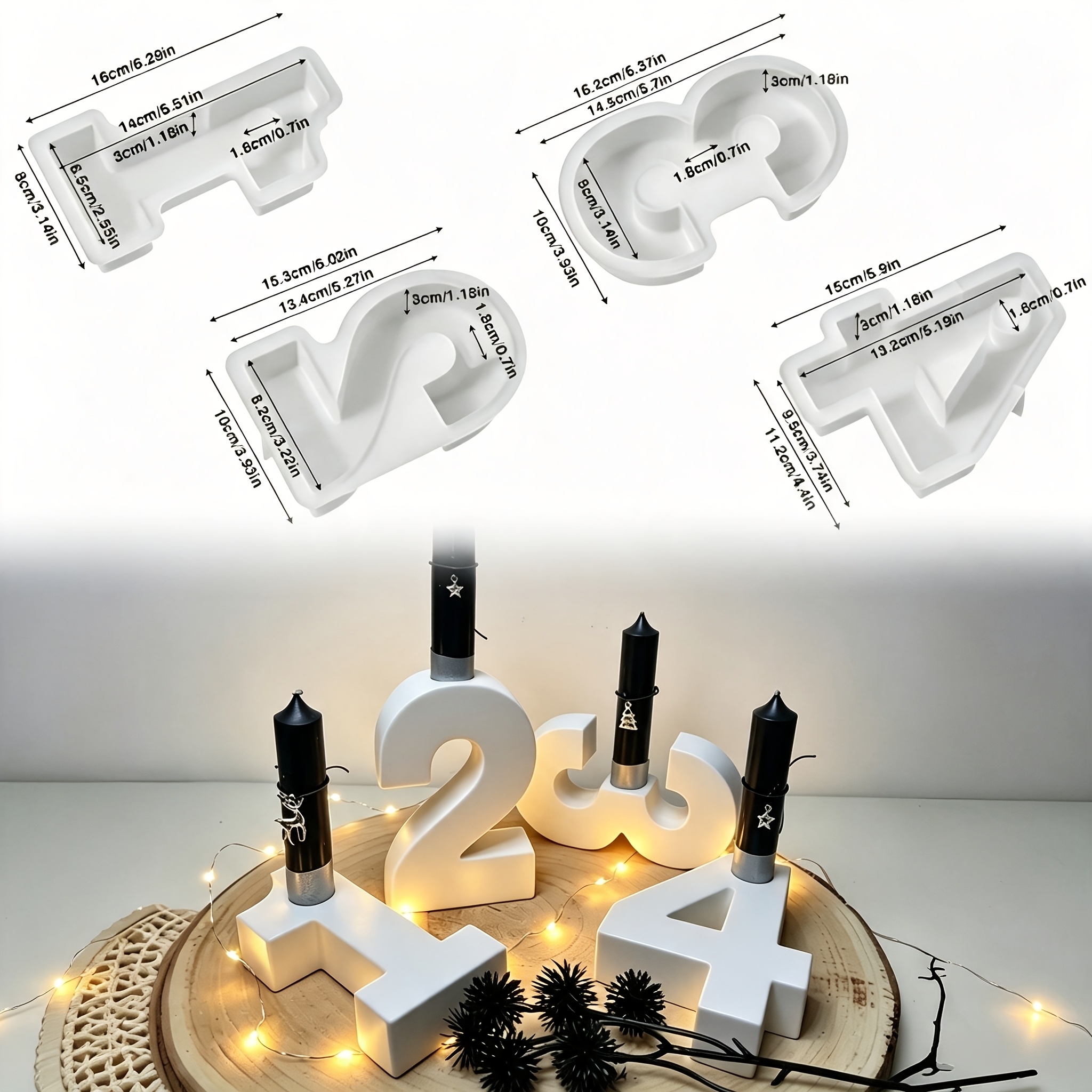 TEMU Harz Silikonformen 1 Set Silikon Weihnachten Digital Kerzenhalter Formen - Zahlen 1-4, Geeignet für Harz, Zement, Gips Bastelarbeiten Formen -
