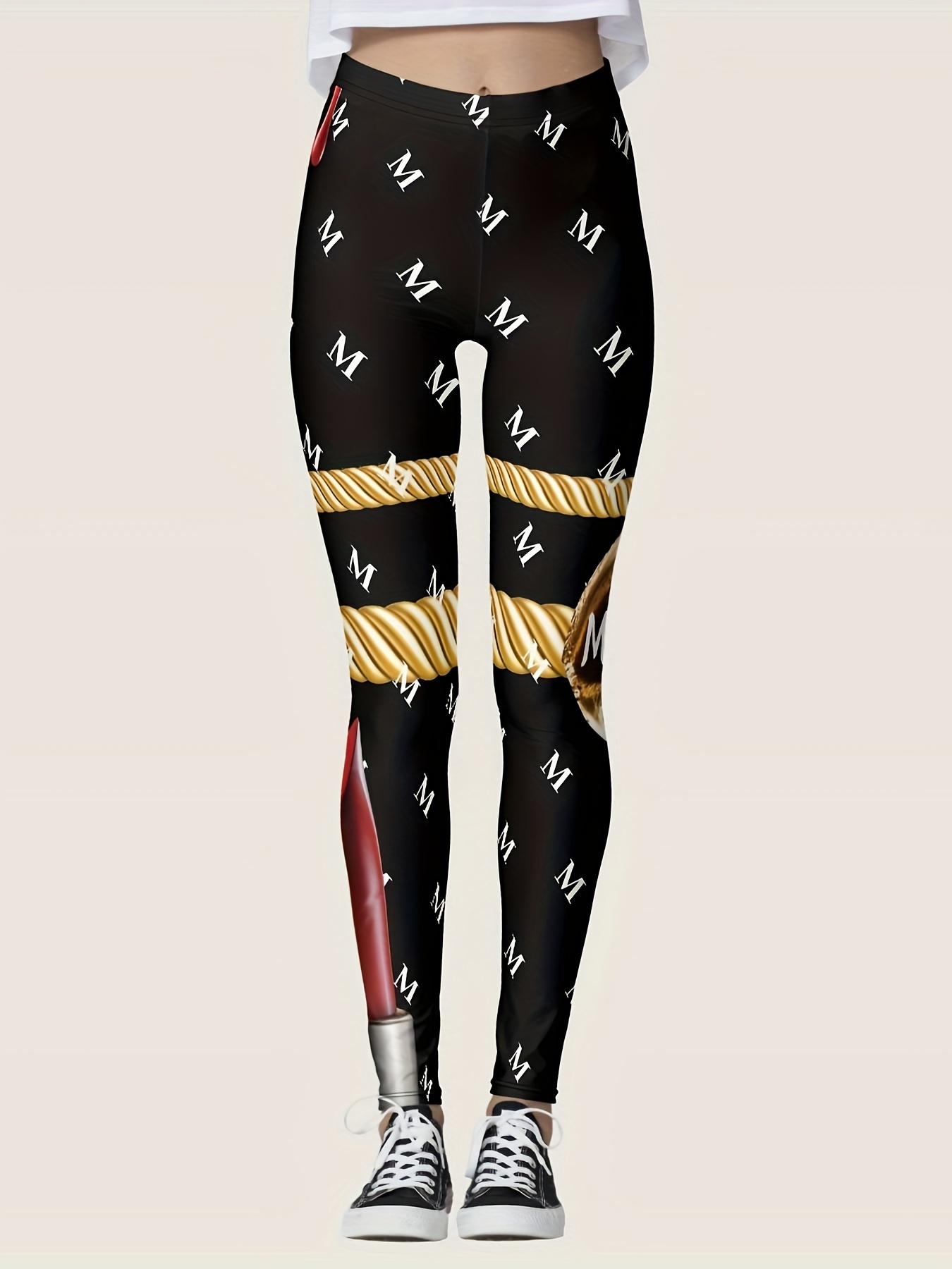 Plus Size Letter M Rope Print Skinny Leggings Casual - Temu