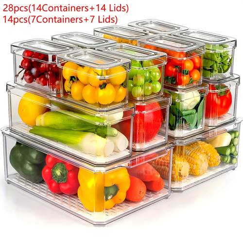 thelife 28 14pcs refrigerator organizer 14 7 containers and 14 7 lids rv kitchen food storage and organization dishwasher safe black rv refrigerator parts
