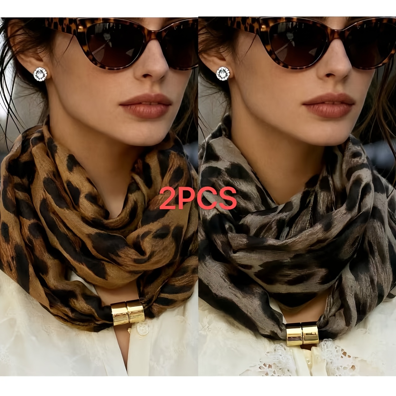 TEMU Lot de 2 foulards élégants style français, foulard léopard polyvalent, foulard et libre, foulard haut de gamme polyvalent style navetteur