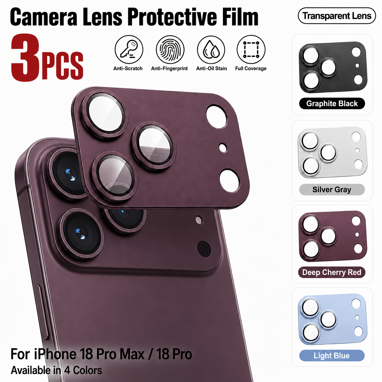 TEMU 3pcs 360° Camera Lens Protector For Iphone 18 Pro / 18 Pro Max, Full Coverage 9h Protective Glass Camera Cover, High , Ar Anti-reflection,