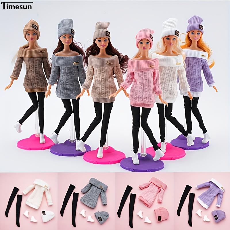 

1set Multicolored Outfit Sweater Stockings Hat Shoes, Daily Casual Wear Accessories Clothes For 11.5inch Doll (doll Not Included)