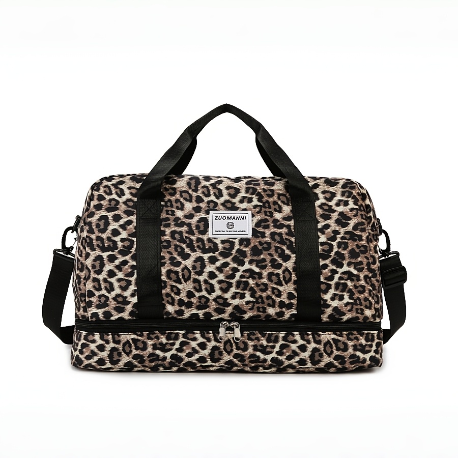 TEMU New Women's Shoulder Tote Bag Travel Luggage Bag, Leopard Print High Quality Oxford Fabric, Fashionable Simple , Large Capacity For Fitness And