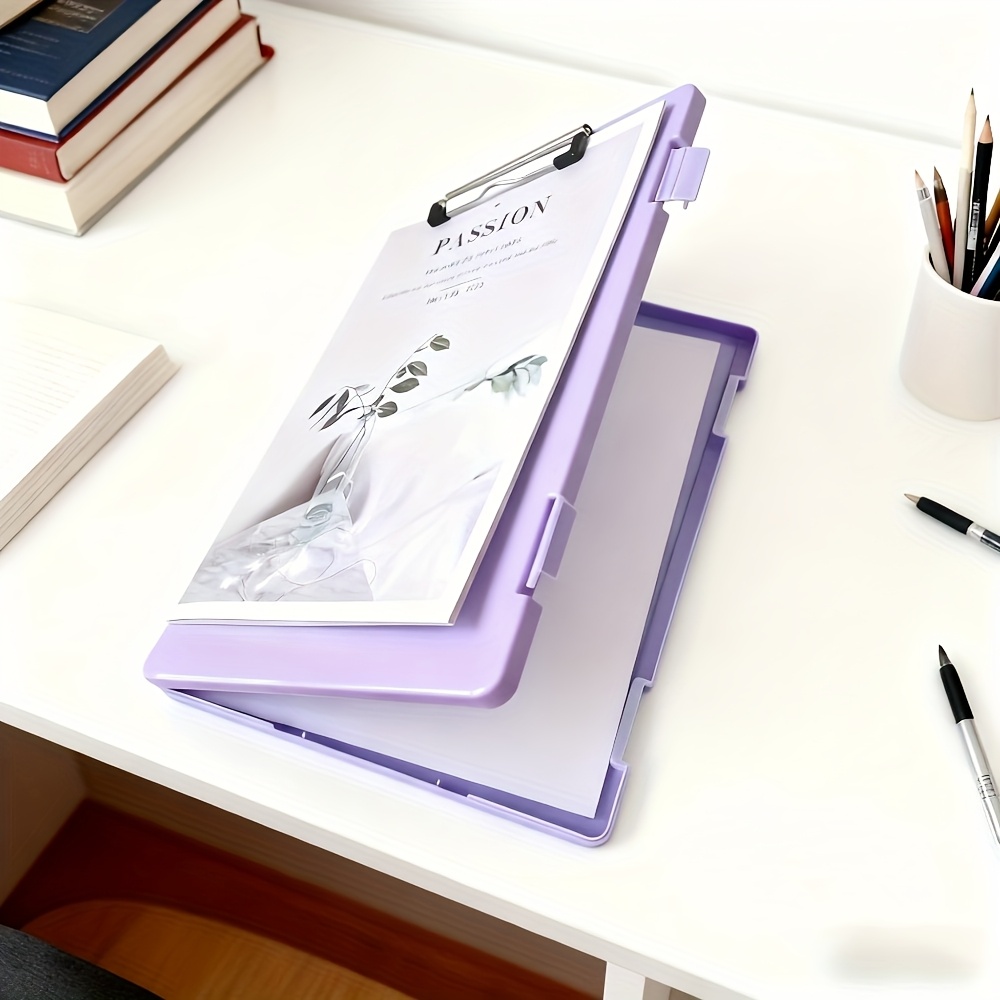 TEMU Boîte de Rangement A4 pour Dossiers avec Pince à Plaques – Accessoire Spécial pour Étudiants – Organisateur de Fiches d’Examen et de – Grande