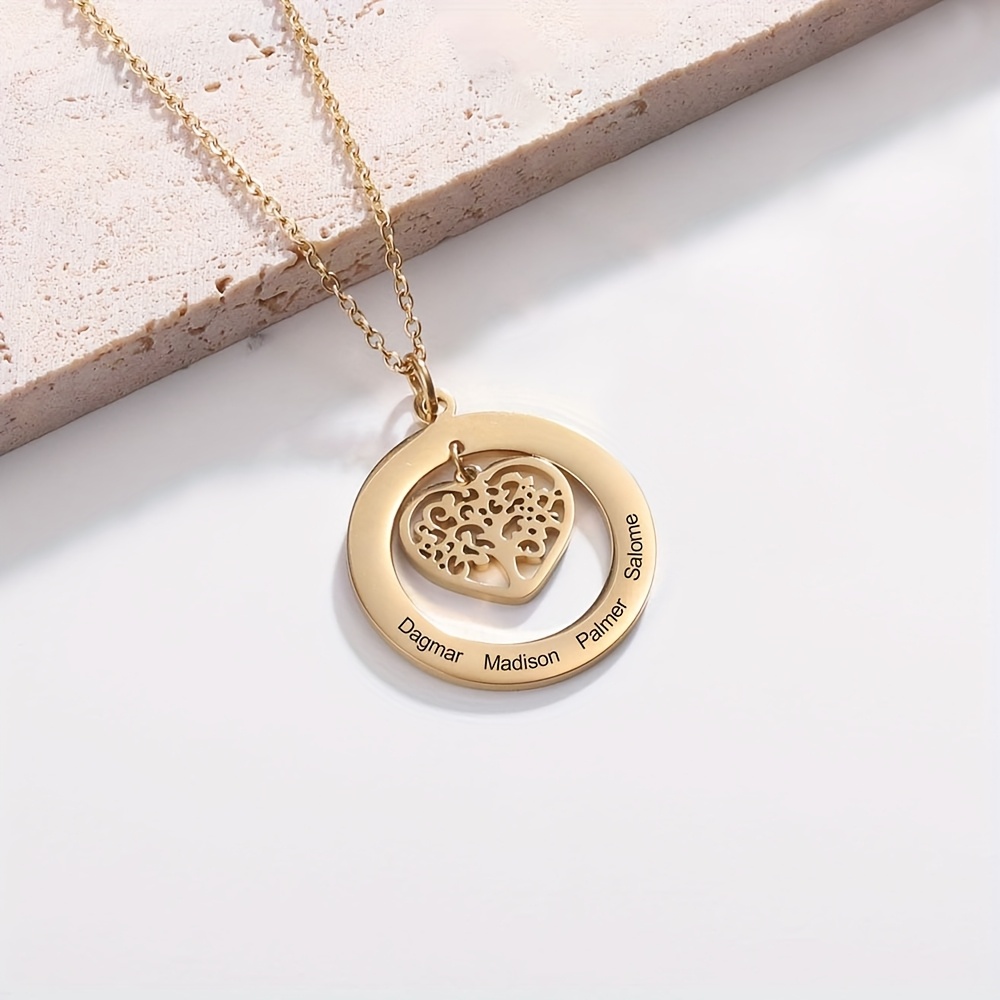TEMU Collier pendentif de mode pour femme, pendentif plaque signalétique avec nom anglais gravé, pendentif arbre généalogique, convient pour les