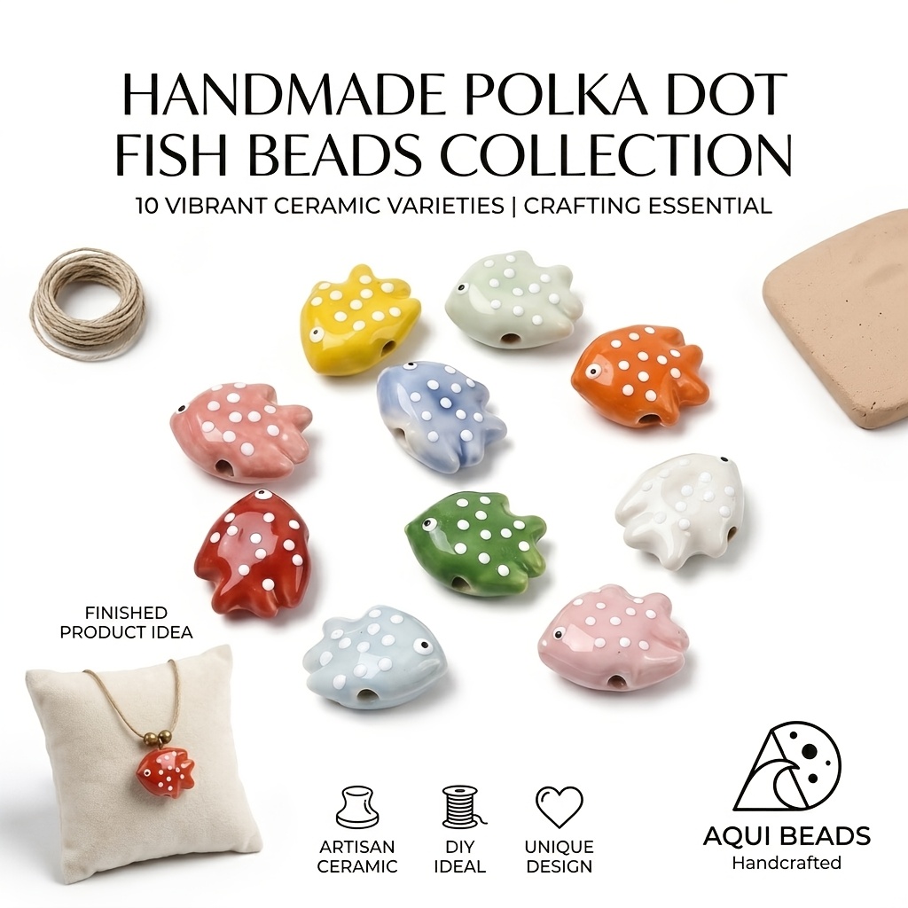 5pcs Hand-Painted Fish-Shaped Ceramic Beads for DIY Crafting
