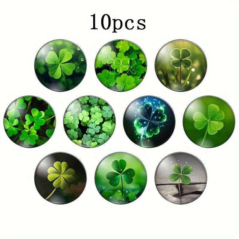 

10pcs 20mm 25mm Lucky Four-leaf Clover Pattern Round Glass Demo Flat Back Charms For Jewelry Making