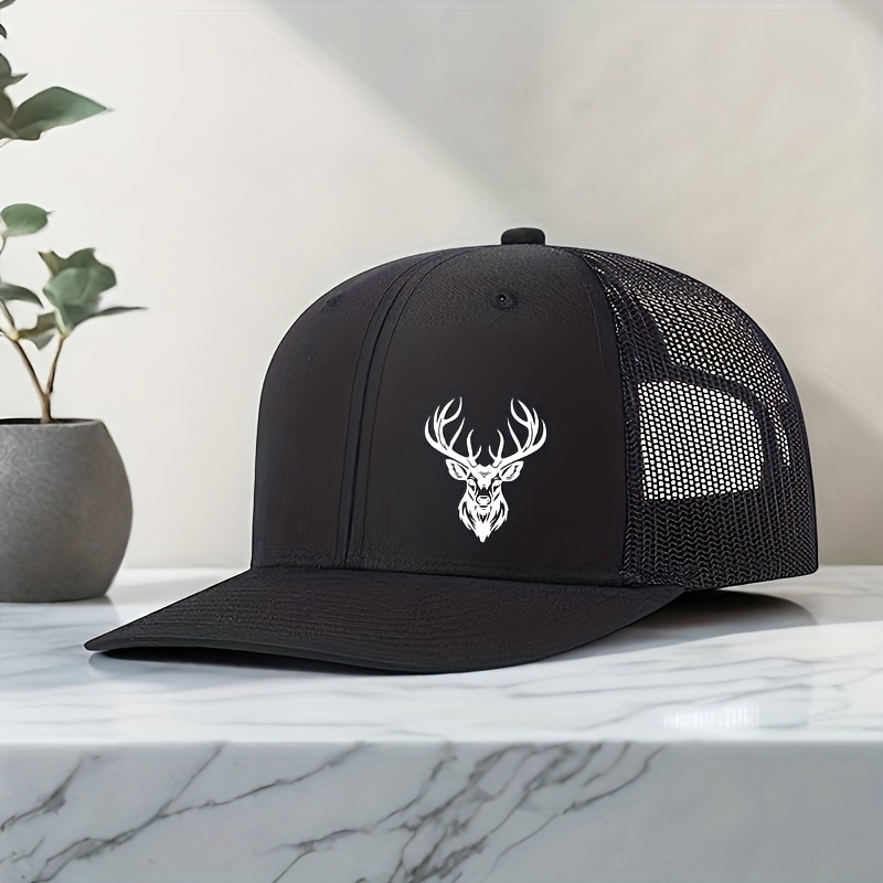 TEMU Casquette de baseball réglable avec imprimé tête de cerf - Dos en respirante, polyester léger, idéale pour les sports de et la pêche, disponible