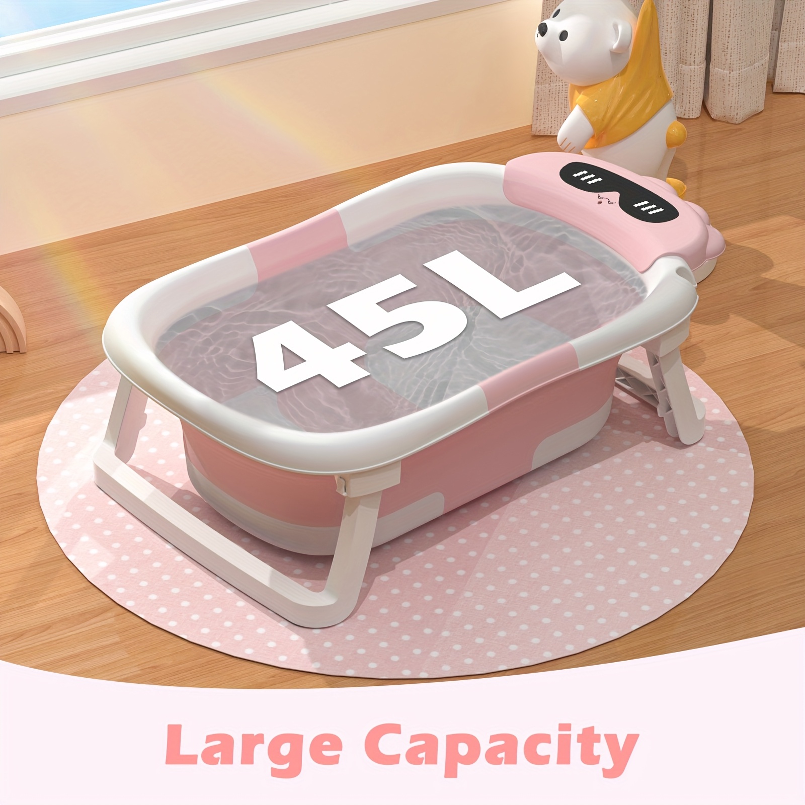 Kada za bebe s dinosaurima, sklopiva PP protuklizna kada za kupanje s jastučićem za podršku, sklopiva kada za novorođenčad i malu djecu od 0-24 mjeseca, poklon za Noć vještica, Božić, Novu godinu i Dan zahvalnosti, Zabavna Baby Shower,Igrački dizajn,Lagani materijal,Protuklizna površina,Novi