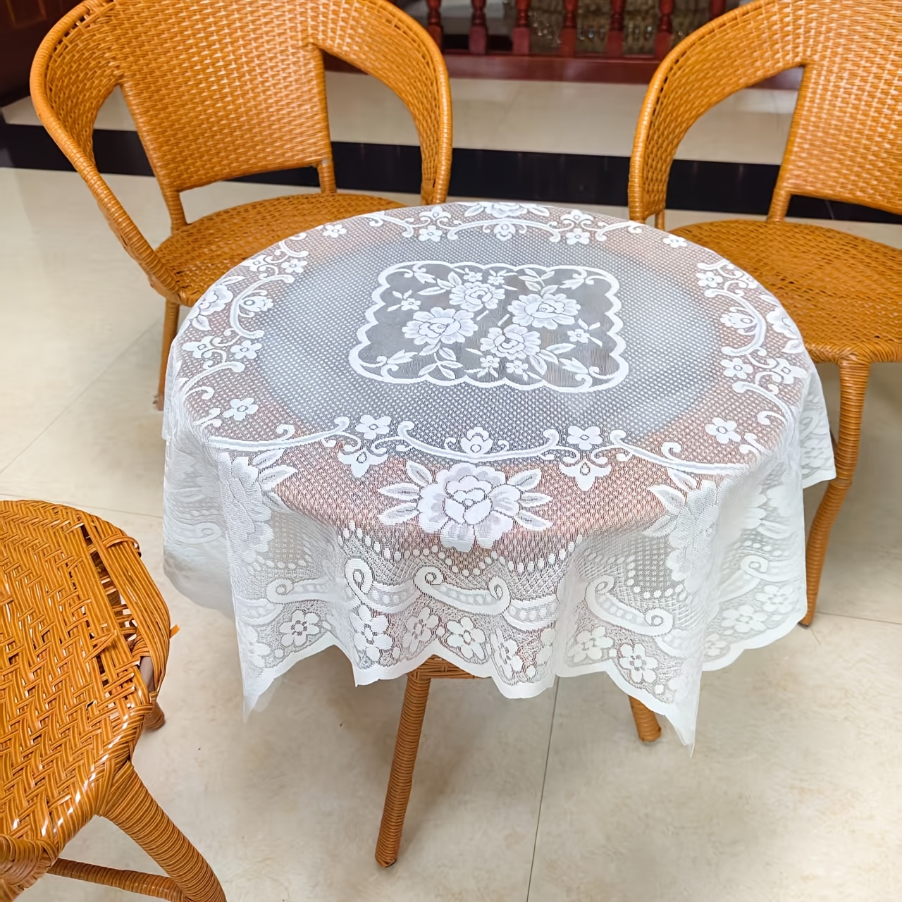 TEMU 90Ã90cm Vintage Floral Lace Square Tablecloth, White Hollow Table Cover For Kitchen Dining Table Decor