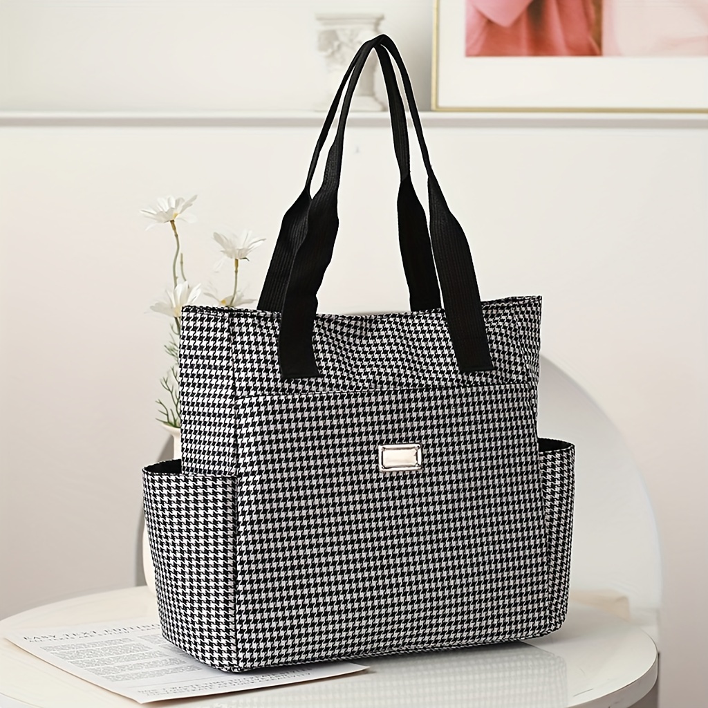 TEMU Women' Tote Bag, Large Shoulder Handbag, Pattern, Nylon Material, Polyester Lining, Zipper Closure, No Print, , /,