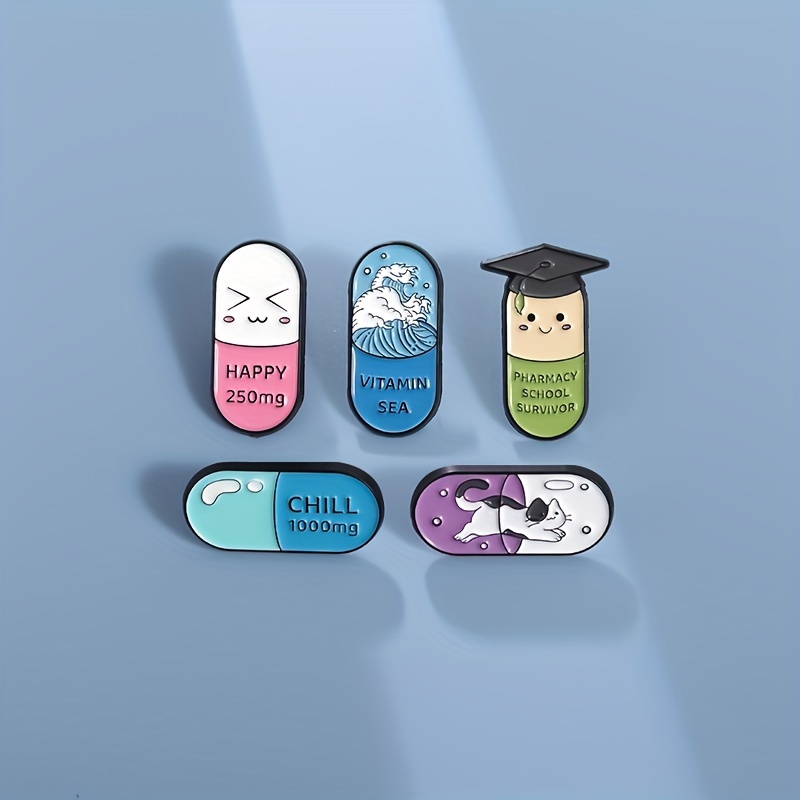 Creative Happy Capsule Medical Pin, Funny Expression Brooch