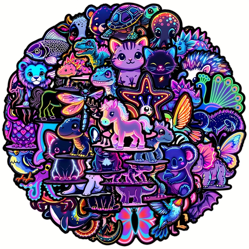 Image of 50pcs Neon Animals Stickers Aesthetic Stickers Decals , Journaling, Laptop, Bumper, Skateboard, Water Bottles, Computer, Phone Stickers Can Of Fun To , For Adults