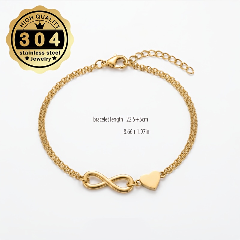 Women's Golden Love Heart Stainless Steel Anklet, Versatile Design