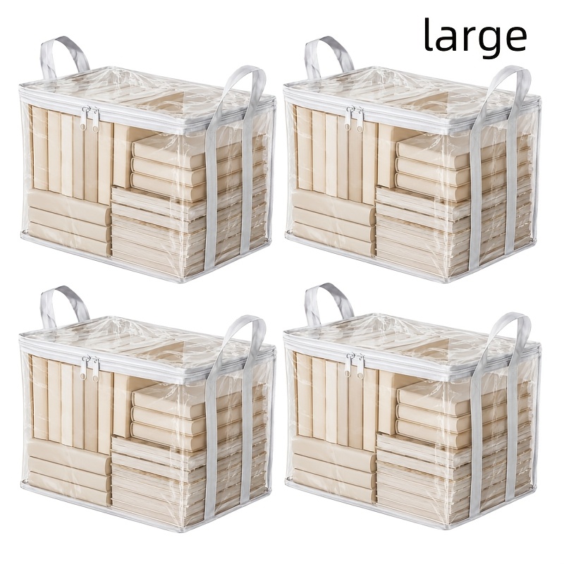 4pcs Heavy Duty Transparent Book Storage Boxes - A Must-have For Classrooms, Homes, And Old Book Organizers. Transparent, Foldable Book Bags For Student Desktops