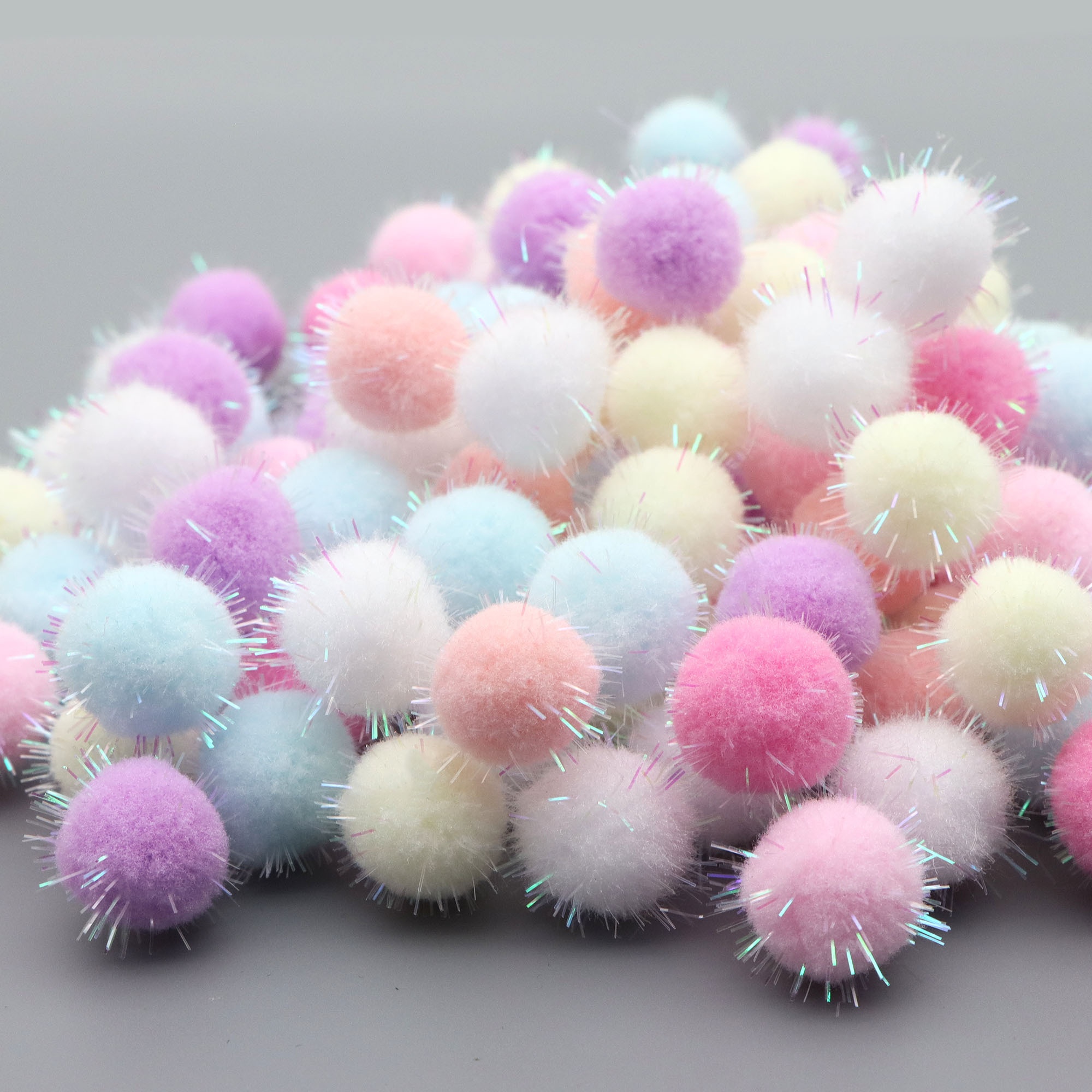 Image of A Set Of 50 Multicolored Pom Pom Glitter Balls, Each Measuring 0.79 Inches, Perfect For Crafts, Including Decorations For Easter, Weddings, Parties, Anniversaries, And Birthdays