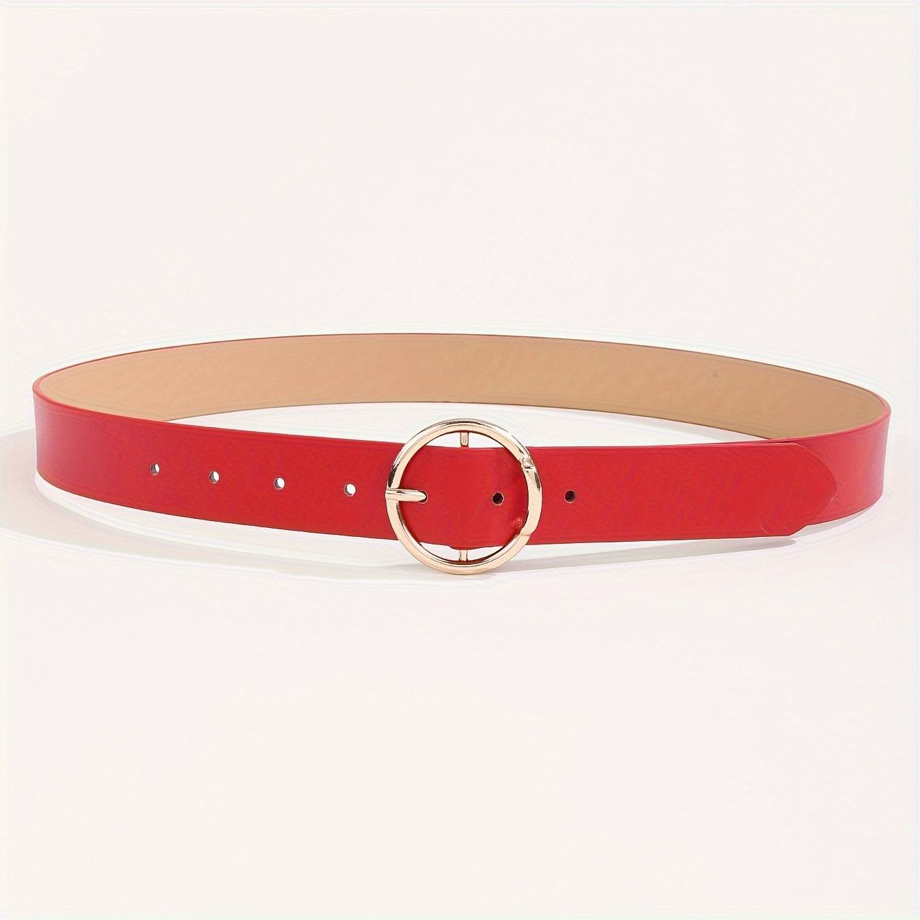 

Women's Fashion Belt Red With Gold-tone Circular Buckle, Casual And Business Style Adjustable Fit