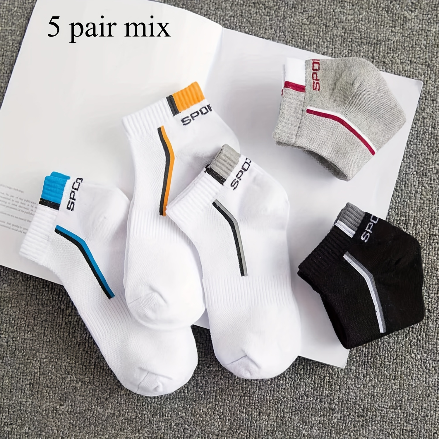 Alternative view of 5 pares de calcetines con estampado de letras, modernos y aptos tanto para hombres como para mujeres, que incluyen…
