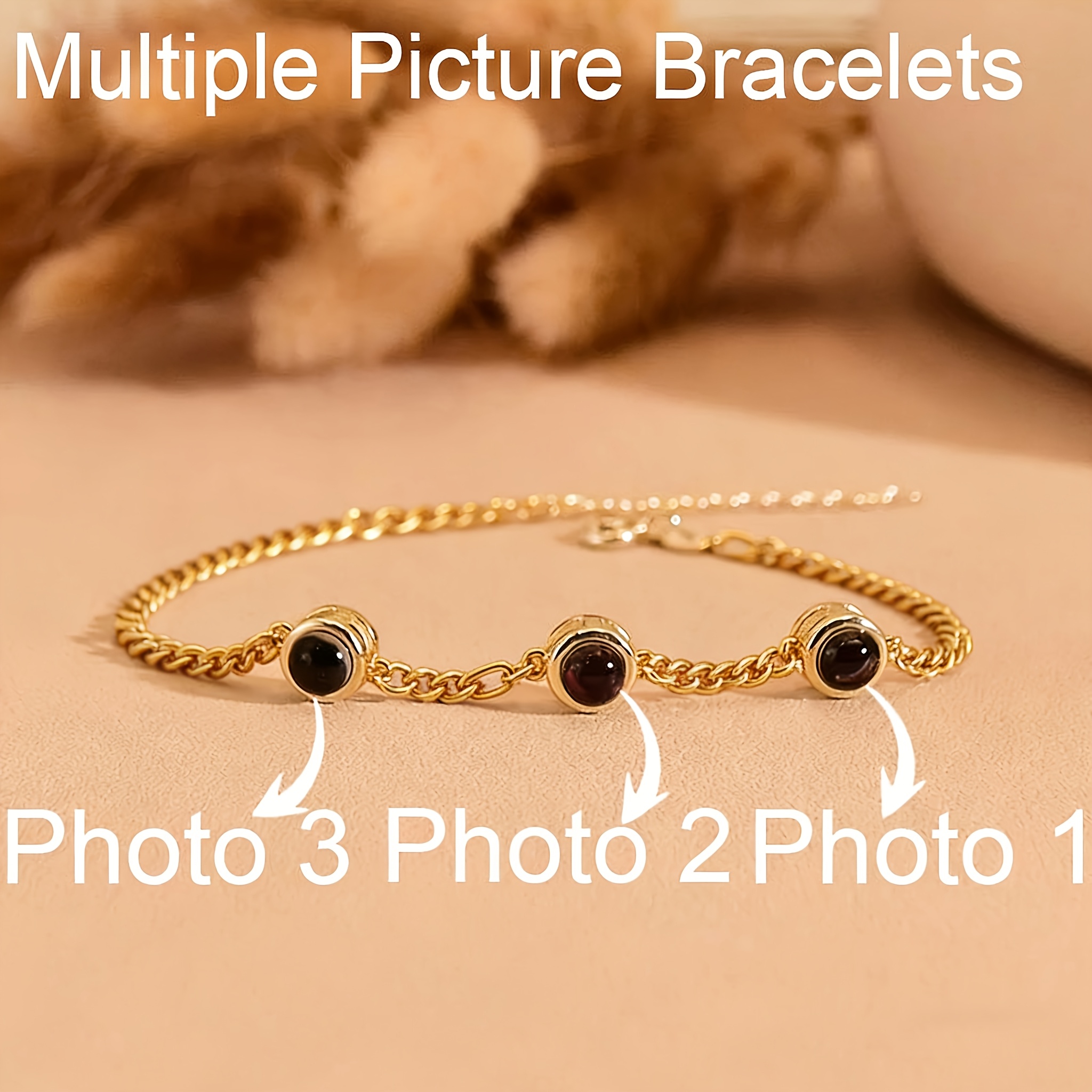 TEMU Custom Photo/text Projection Bracelets, Personalized Bohemian Style Couple Bracelets With Embedded Memory Pictures, Trendy Hip-hop 304 Stainless