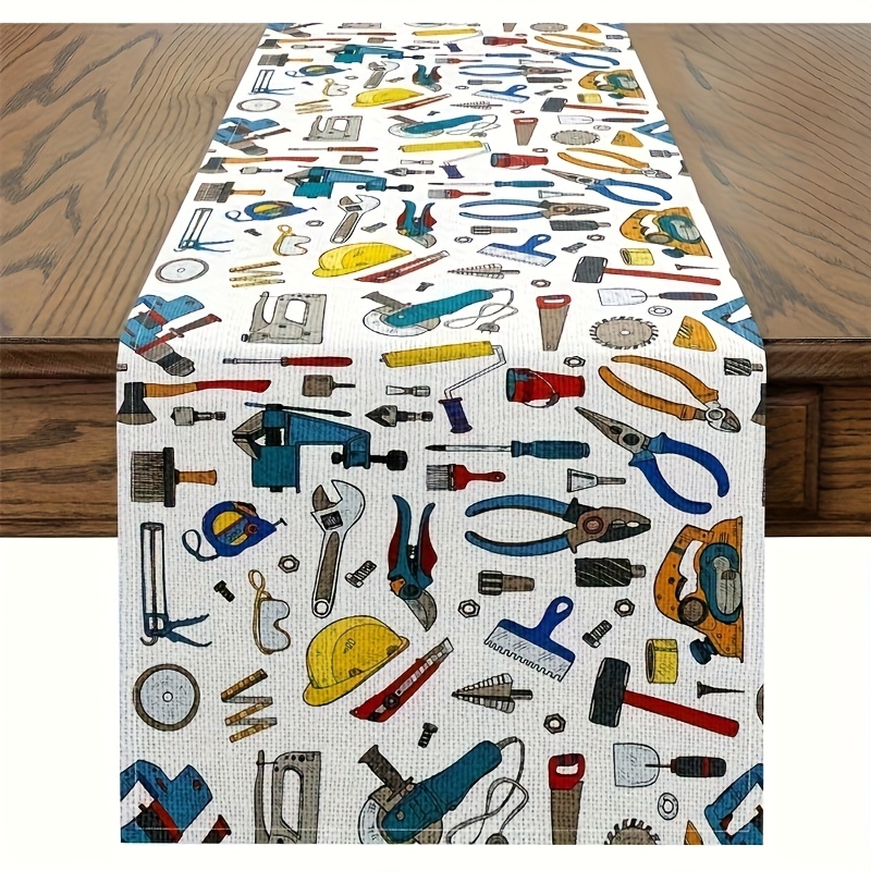 TEMU Chemin de pièce avec d'outils, présentant diverses conceptions d'outils de réparation, en coloré, parfait pour les fêtes à domicile sur le thème
