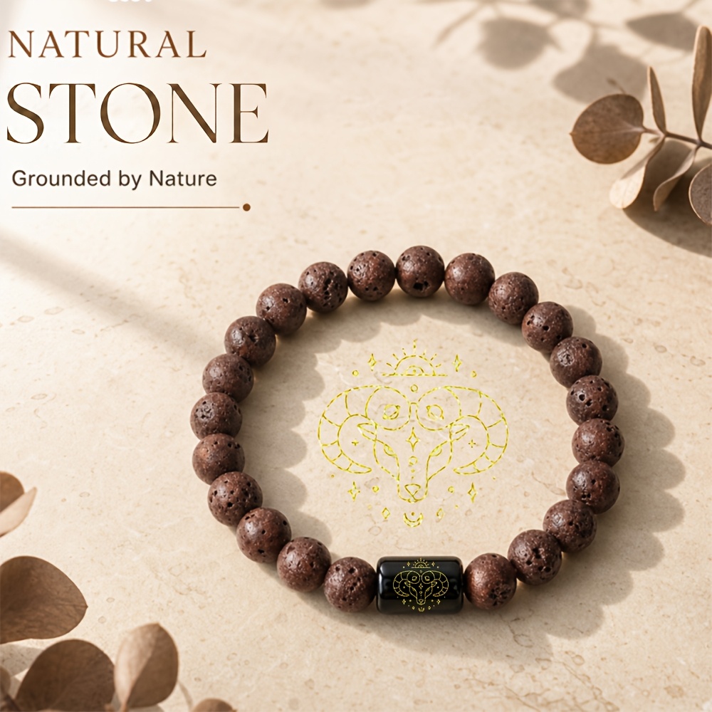 Women's Natural Stone Beaded Aries Zodiac Bracelet, Celestial Gift