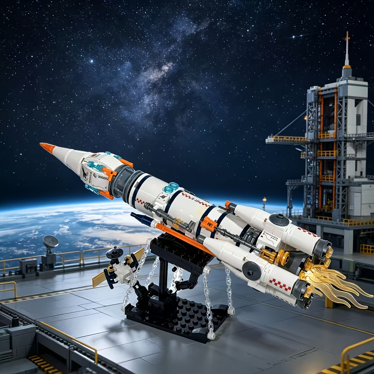Floating Space Rocket Building Blocks, Creative Design