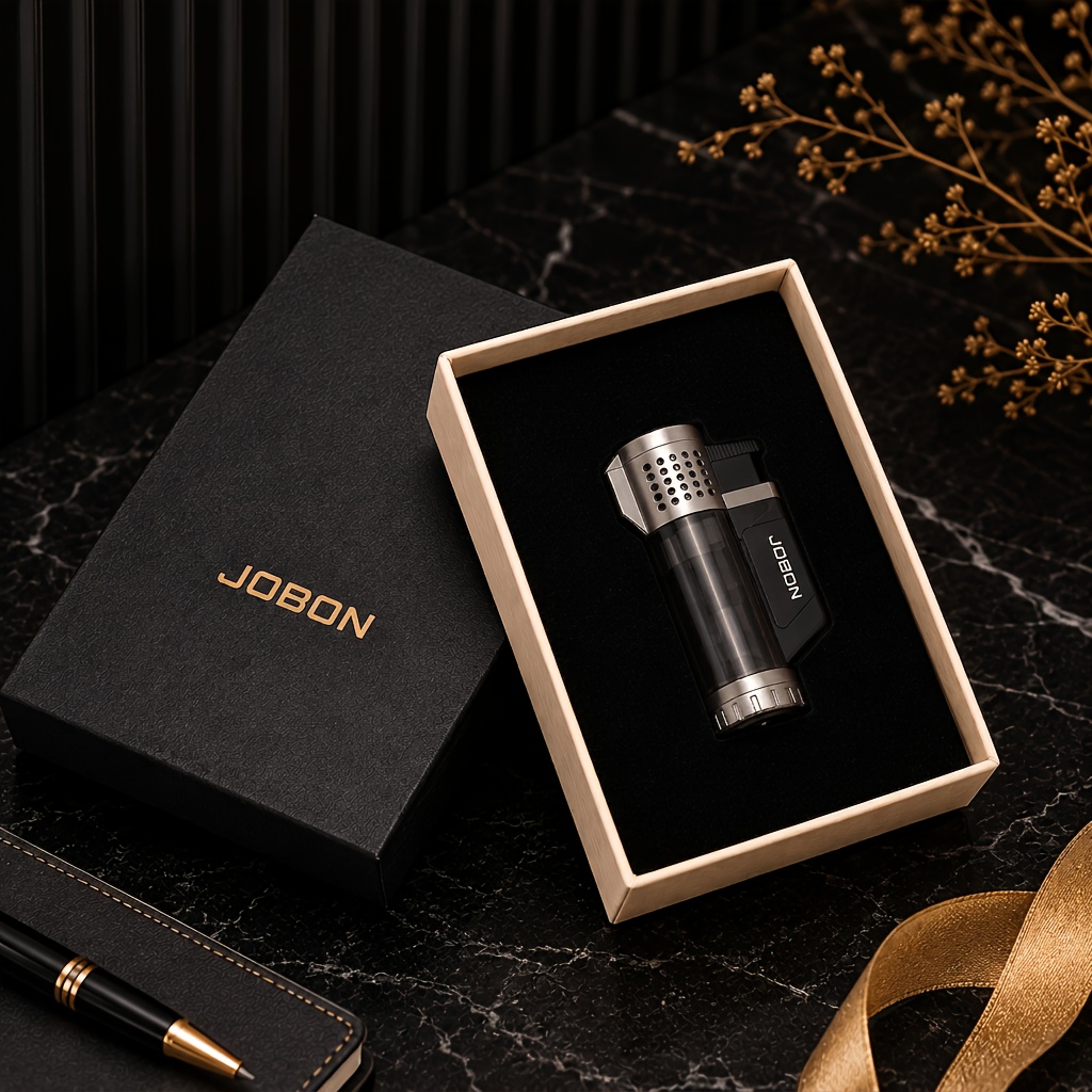 TEMU Jobon Powerful Blue Flame Windproof Lighter, Refillable Gas Igniter With Adjustable Flame And Gift Box, 's Day Gift For Boyfriend/husband, Men's