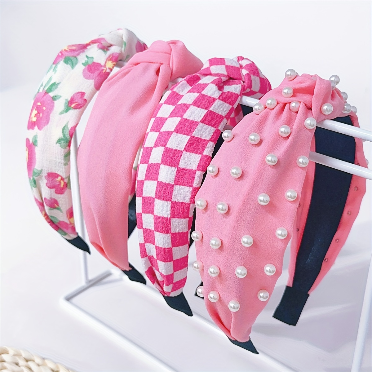 

4 Pcs Women's Sweet And Elegant Pink Series Fabric Knot Headbands - Set Of Decorative Hair Accessories For Forehead And Bangs