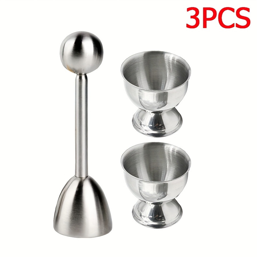 TEMU 3/5pcs European Eggshell Opener Set - (1 Stainless Steel Eggshell Opener And 2/4 Stainless Steel Egg Cups), Egg Tool Set, For Soft Boiled Eggs,
