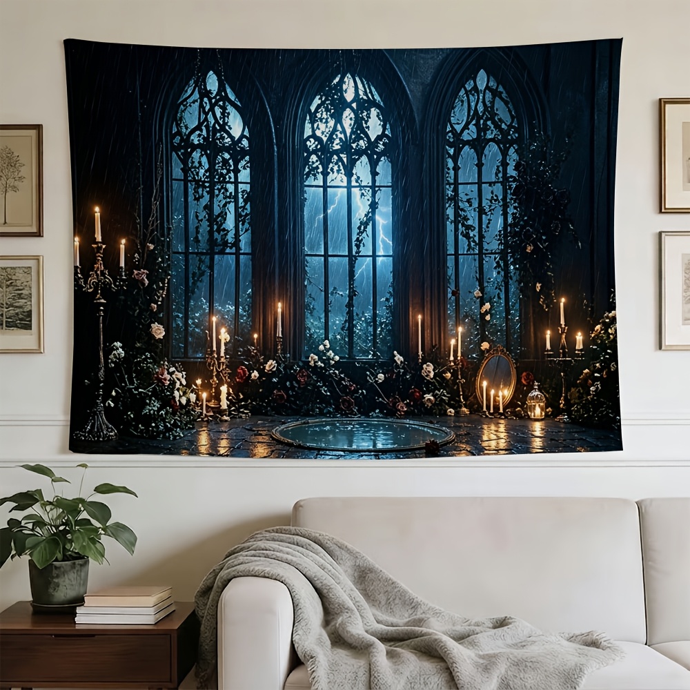 Gothic Cathedral Stormy Night Photography Backdrop