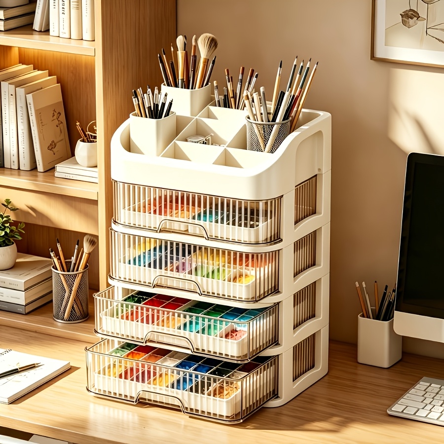 TEMU Large Transparent Desktop Storage Cabinet With Multi-tier Drawers & Suitable For Office, Transparent Drawers For Stationery, Cosmetics, Tech -