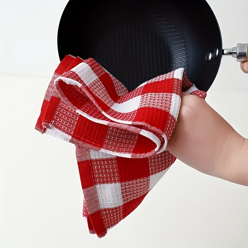 Red Plaid Waffle Clean Cloth - Soft Absorbent Dish Towel - Multi-Color Options, Household Kitchen & Bathroom Multi-Purpose Wiping Cloth