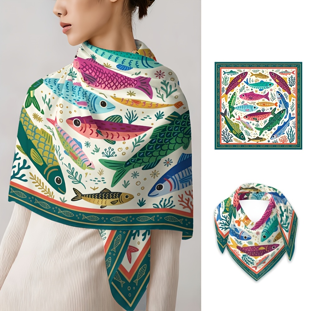 TEMU 1pc Multifunctional Outdoor Headwear Suitable For Outdoor Sports, Travel & Beach - Colorful Fish & Seaweed Headscarf, - Versatile Hair Bandana