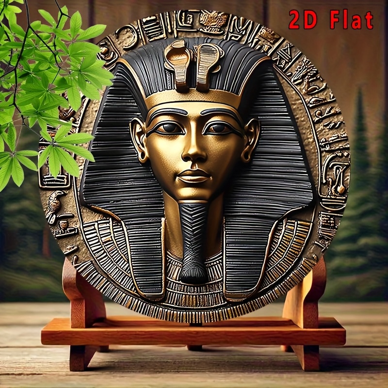 TEMU 2d Flat, 1pc Vintage Metal Wall Plaque - 8-inch Retro Pharaoh Sign, Aluminum Egyptian-themed Suitable For Home, Bar, Cafe, Dorm Decor -