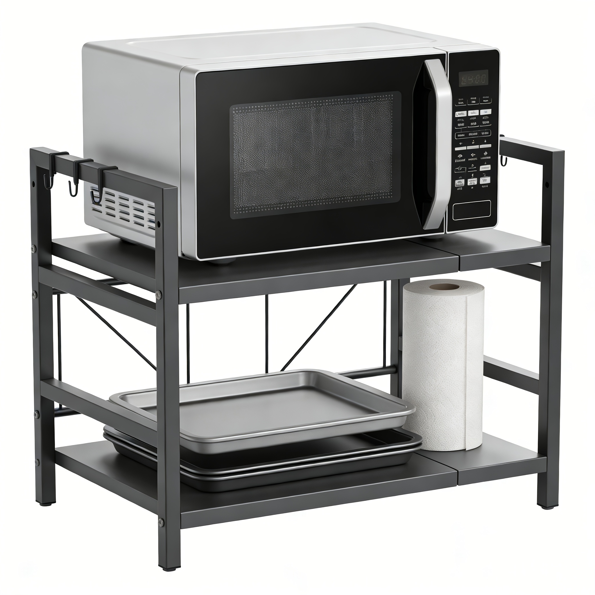 Image of Heavy-duty Adjustable Telescopic Microwave Oven Rack, Open Storage Shelf, Sturdy Metal Countertop Rack, Space- Microwave Oven Rack And Small Appliance Storage, Easy-to-assemble Kitchen Storage Cabinet