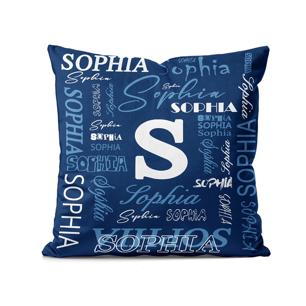 TEMU Personalized Name And Initial Pillowcase - Custom Name Pattern, Fabric Polyester Zippered Cushion Cover Suitable For Home, Office, Sofa, And Bed