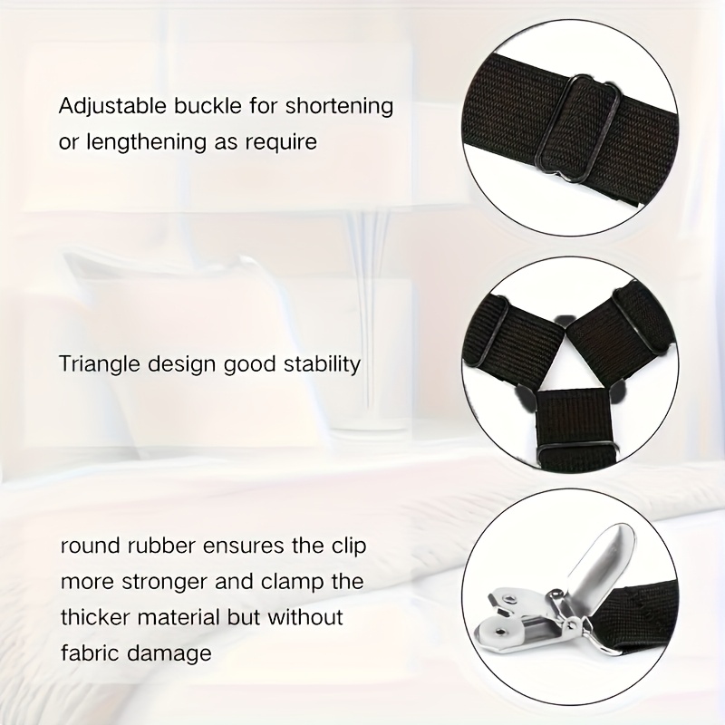 4pcs Adjustable Triangle Bed Sheet Fasteners - Elastic Nylon, Durable, Anti-Slip, Black, for Sofa & Tablecloths