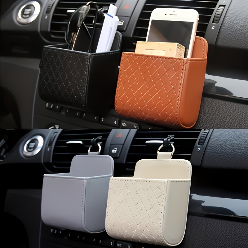 

Leather Car Vent Organizer With Phone Holder, Multi-functional Storage Pouch, Leather Vent Management, Enhances - Stylish & Accessory