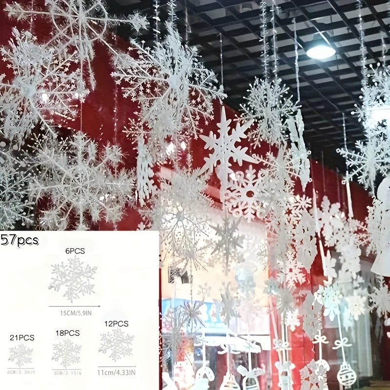 TEMU 57pcs Christmas Artificial Snowflake Decorations, Holiday Hanging Ornaments, Suitable For Home Decor, Indoor And Outdoor Decoration, Bedroom